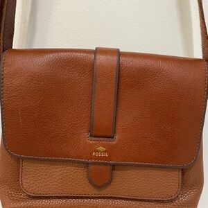 Fossil Cognac Pebbled Leather Crossbody
